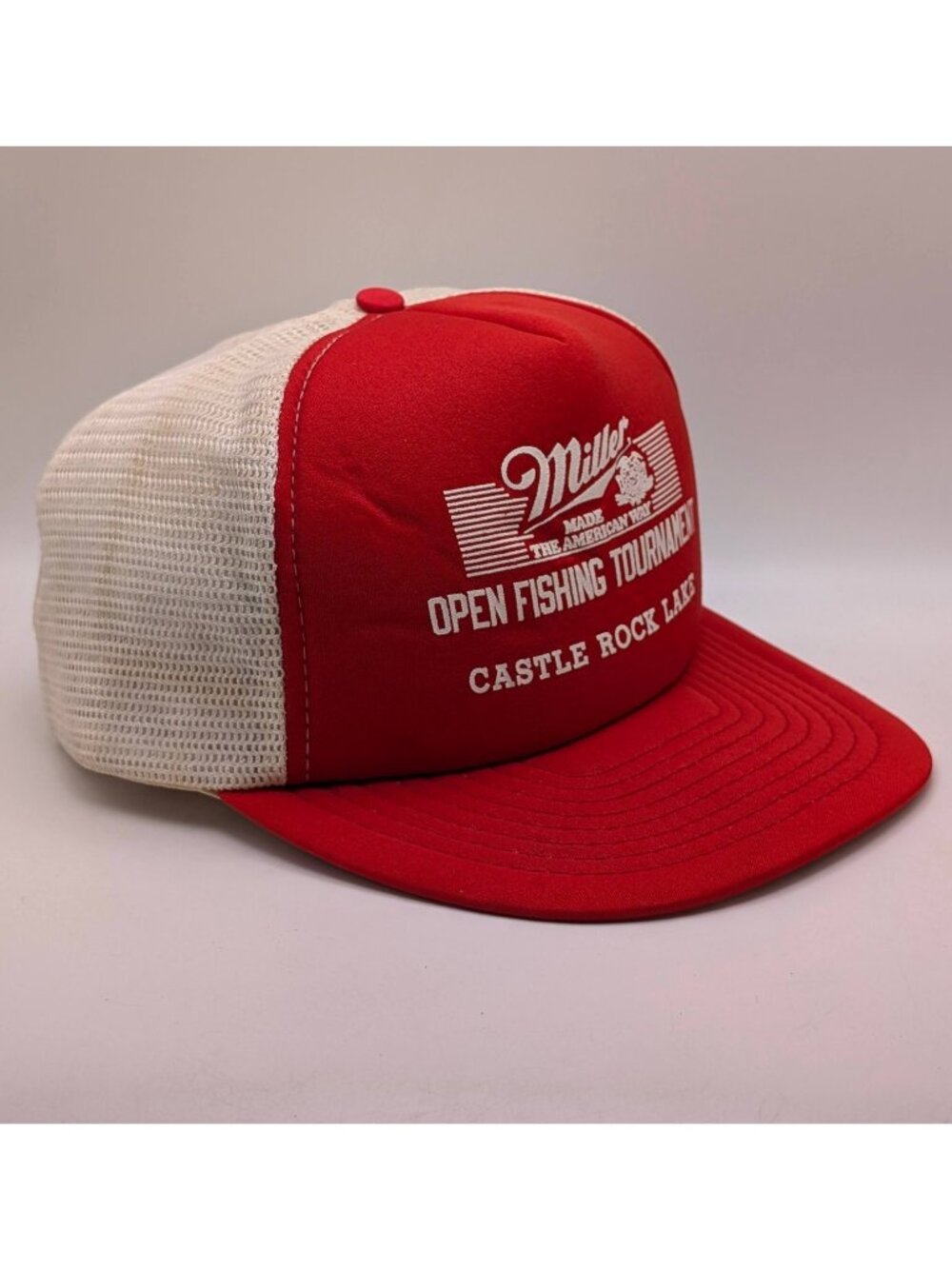 Miller Open Fishing Tournament Castle Rock Lake Red White Mesh Snapback Vintage